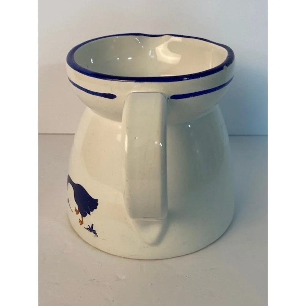 Vintage Blue Goose Ceramic Pitcher White Stoneware Farmhouse Country Creamer